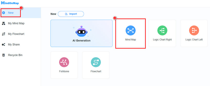 Yeni Bölüm Zihin Haritası Özelliği Mindonmap