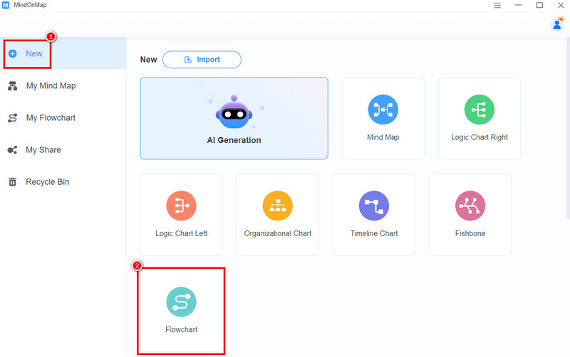 គំនូសតាងលំហូរផ្នែកថ្មី Mindonmap
