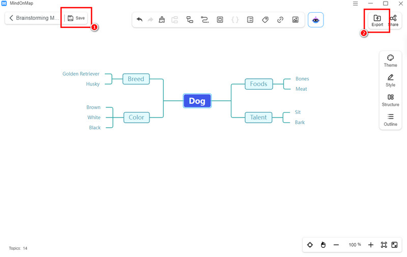Save Export Button Mindonmap