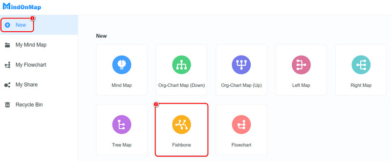 નવો ફિશબોન ટેમ્પલેટ Mindonmap