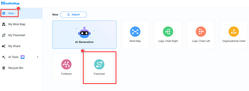 Клацніть на блок-схемі функції Mindonmap