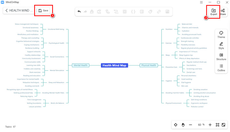 حفظ وتصدير خريطة ذهنية صحية