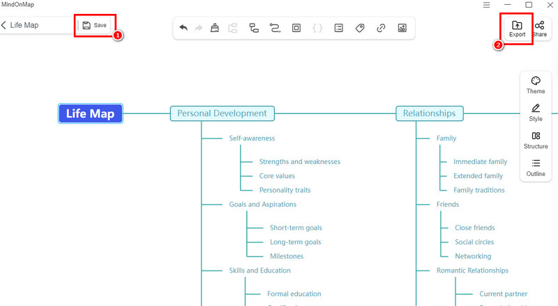 حفظ وتصدير الخريطة الذهنية