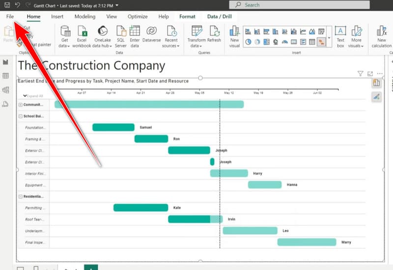 Faili salvestamine Gantti diagramm Power Bi