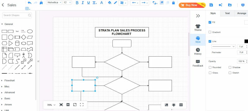 Mindonmap-en formak gehitzeko fluxu-diagrama salmentetarako