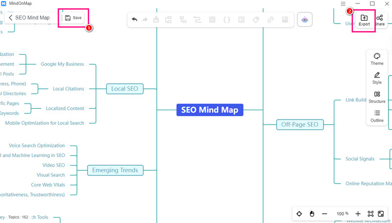 Mindmap für SEO speichern Mindonmap