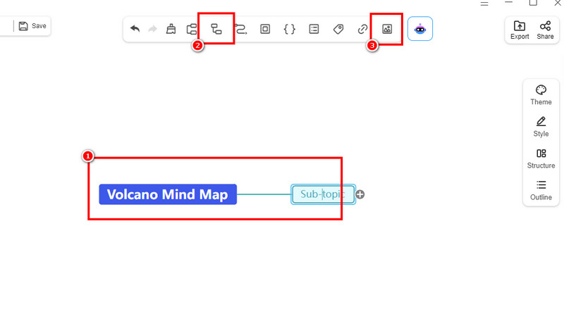 Создать концептуальную карту вулкана Mindonmap