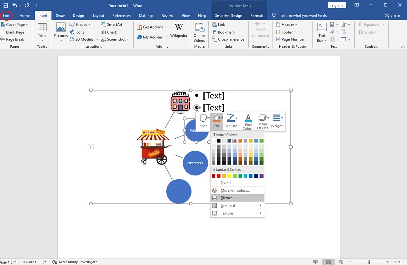 Diagrama d'afinitat Word Afegeix una imatge