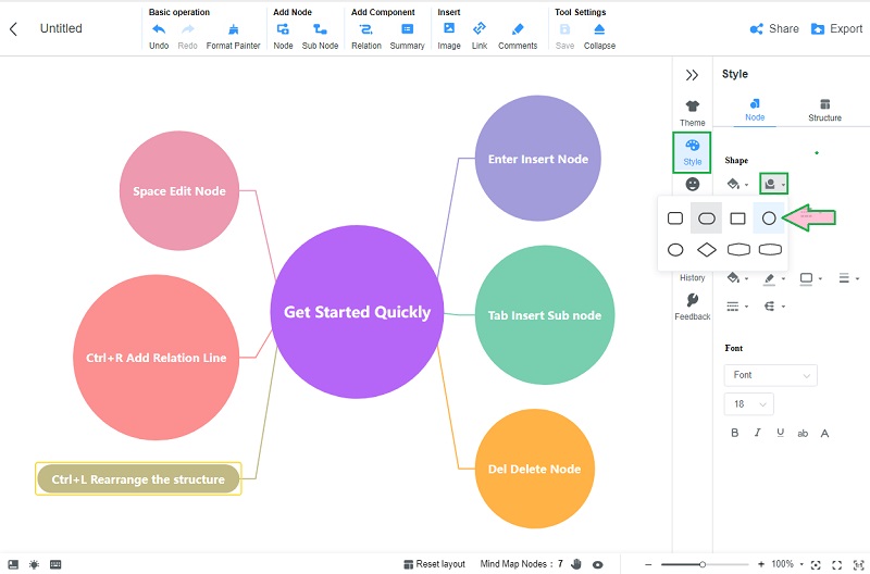 বুদ্বুদ মানচিত্র MindOnMap আকার