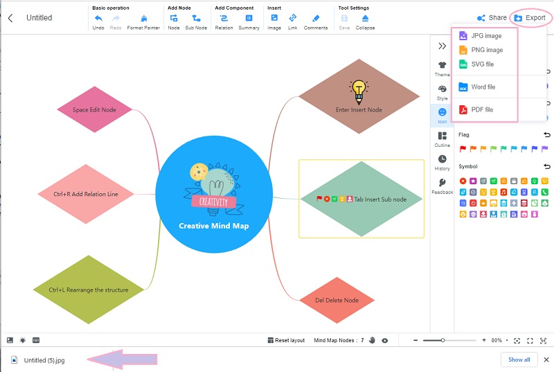 Cree un mapa mental en Visio MindOnMap Export