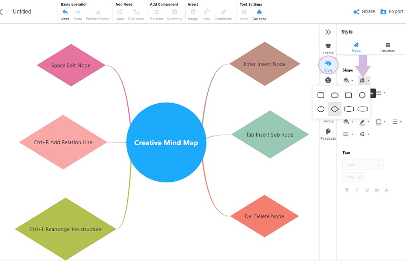 Skep 'n breinkaart in Visio MindOnMap Shape