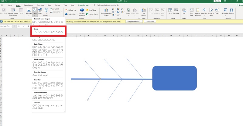 Kalalaba diagramm Exceli jooned