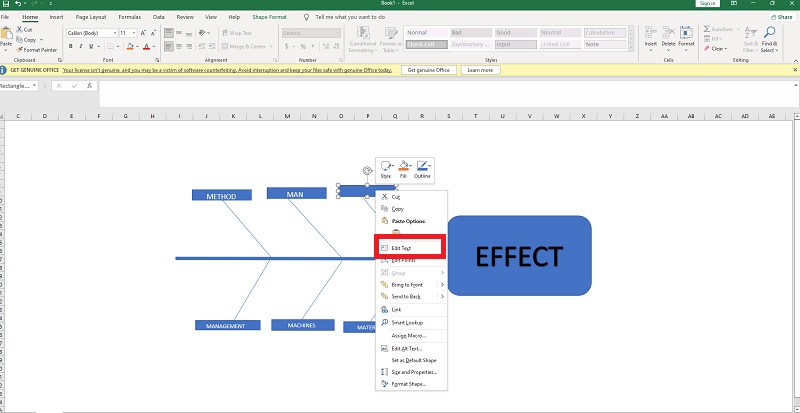 Дијаграм на рибина коска Excel Текст