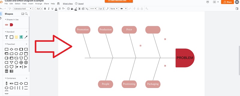 Diagrama d'espina de peix Examinar el diagrama lúcid