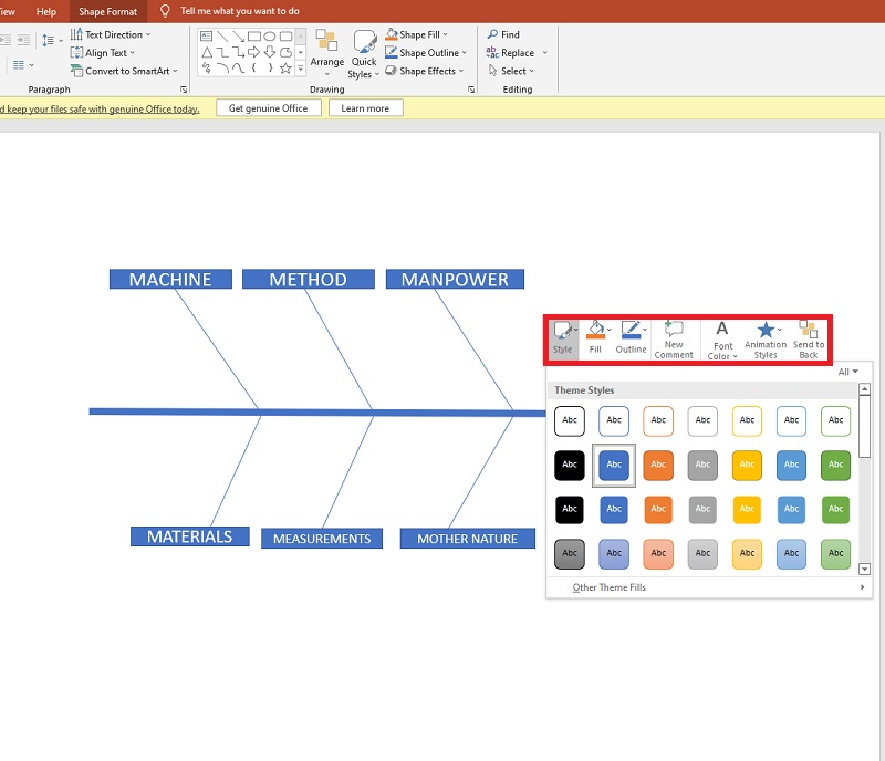 フィッシュボーン ダイアグラム PowerPoint 形式