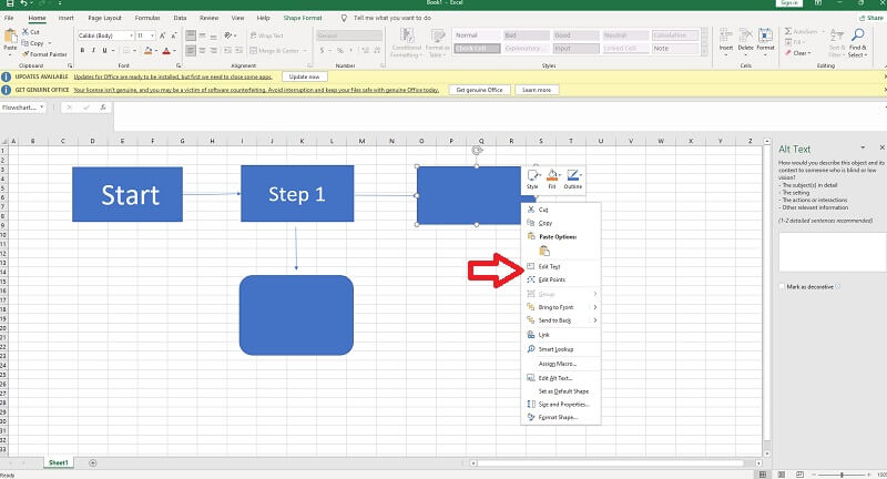 Flowchart Maker Excel ტექსტის დამატება