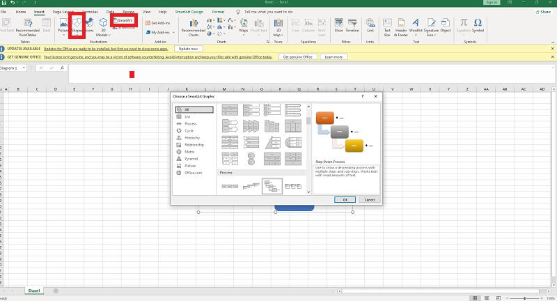 អ្នកបង្កើតគំនូសតាងលំហូរ Excel Shapes