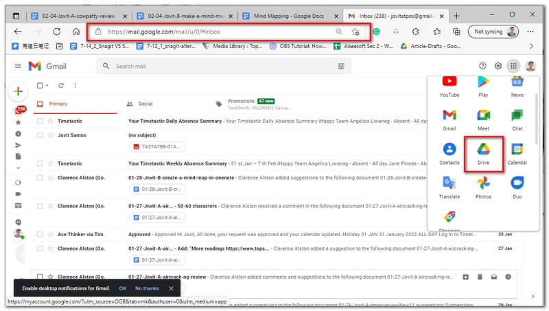 Google Docs Gmail-ga kirish