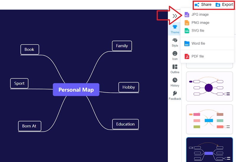 ការនាំចេញគំរូ MindOnMap