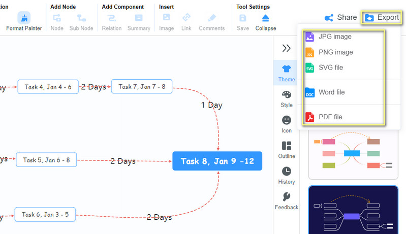 שמור פרויקט MindOnMap