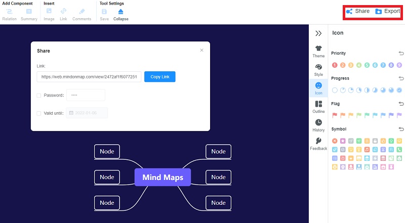 Експортиране на споделяне на MindOnMap