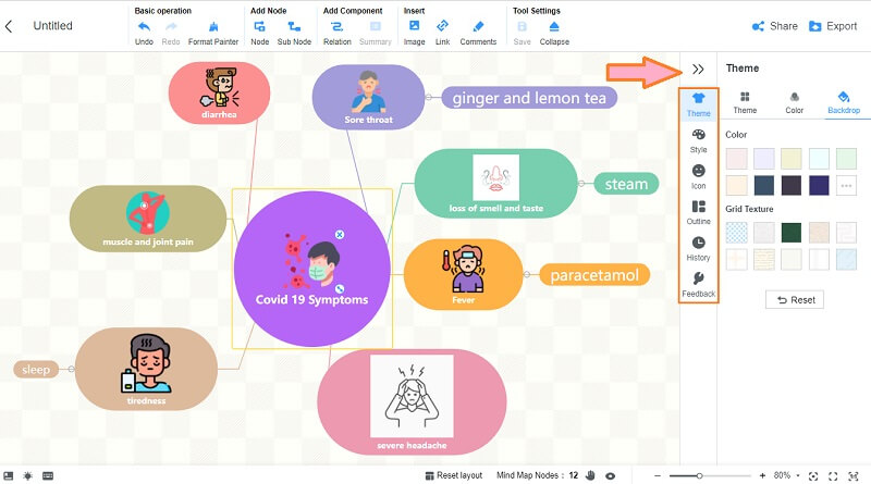 Koncepčná mapa ošetrovateľstva Panel s ponukami