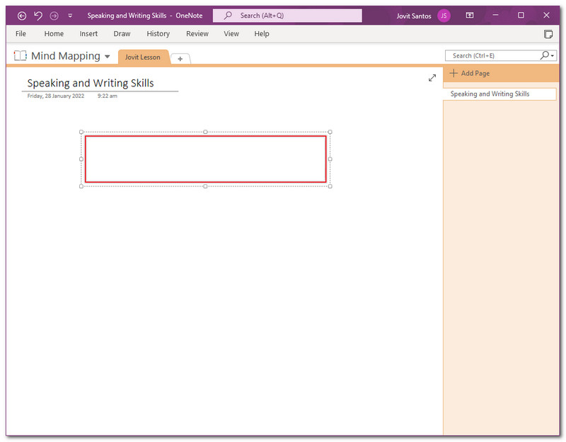 OneNote क्लिक करा आणि आकार जोडा धरून ठेवा