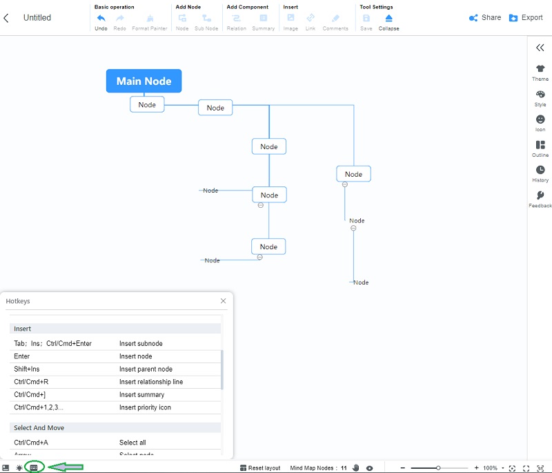 ไดอะแกรมโฟลว์ข้อมูล MindOnMap Hotkeys