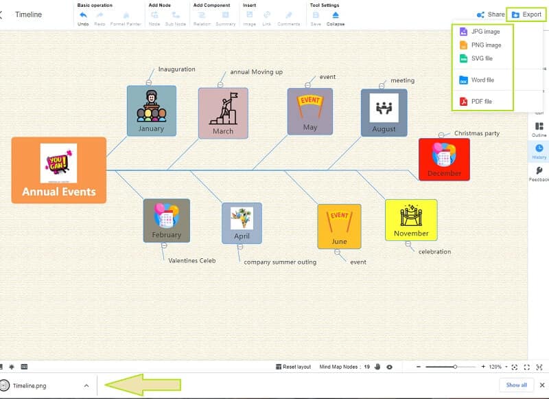 Export von Mind Maps aus Google Docs Timeline