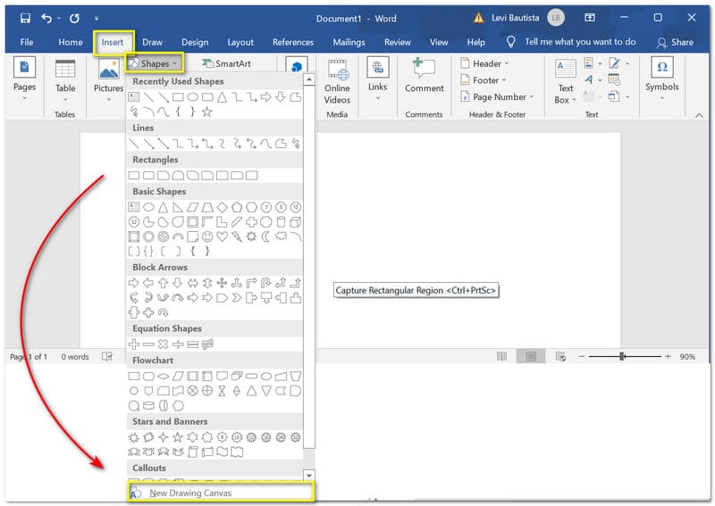 لوحة رسم جديدة من Micosoft بإدراج شكل جديد