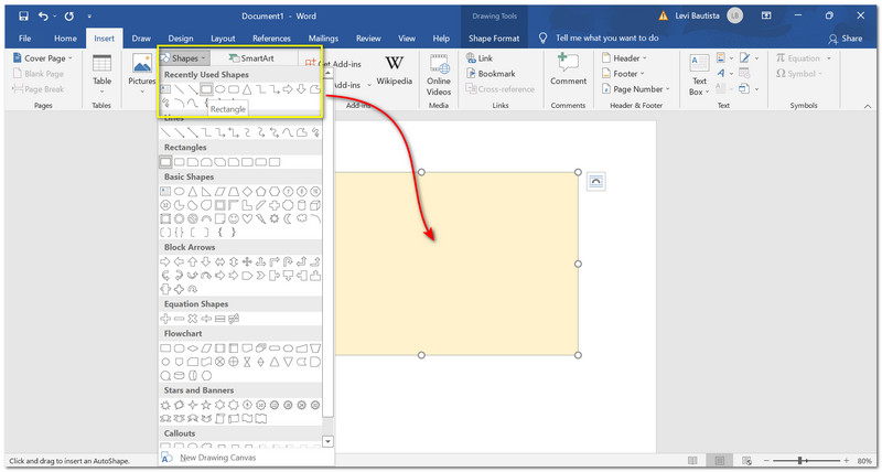 Microsoft Word Προσθήκη σχήματος