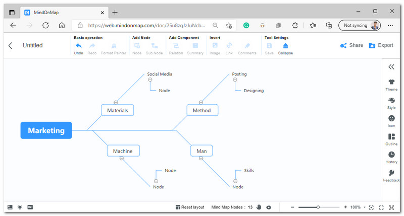 MindOnMap បន្ថែមថ្នាំងរង