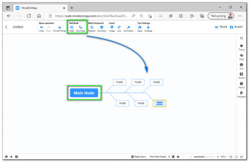 MindOnMap Əlavə Node