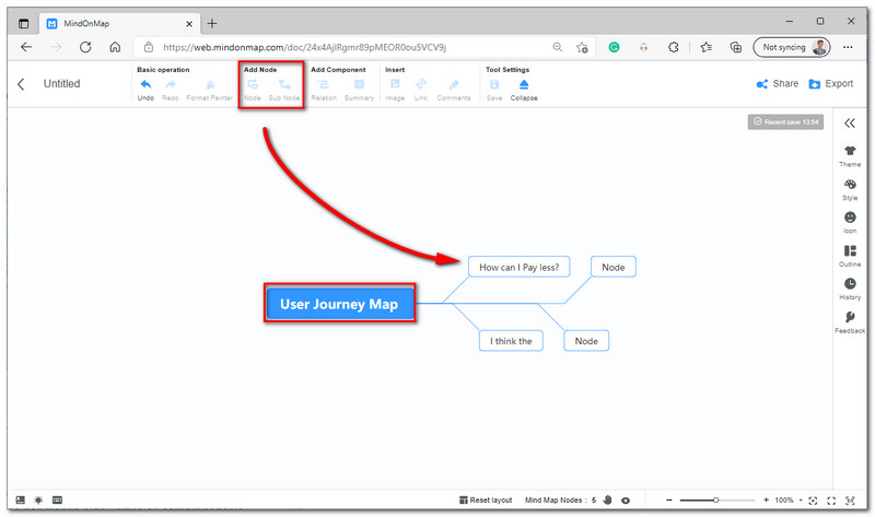 MindOnMap Tambah Nod