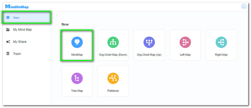 MindOnMap ایجاد نقشه ذهنی جدید