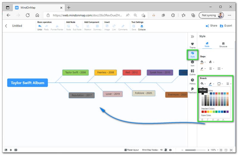 MindOnMap အရောင်ဖြည့်ပါ။