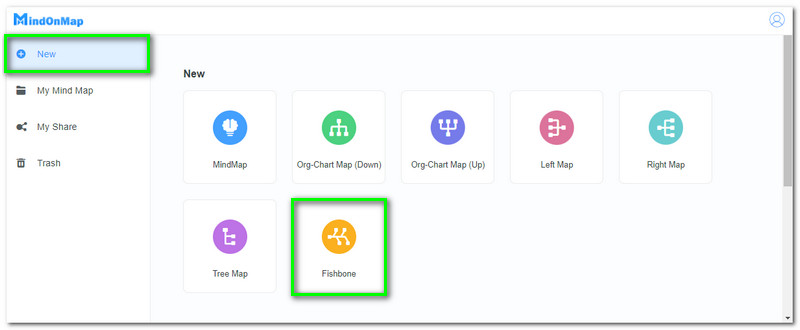 MindOnMap ન્યૂ ફિશબોન
