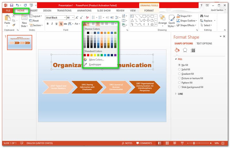 PowerPoint Zmeňte farbu textu