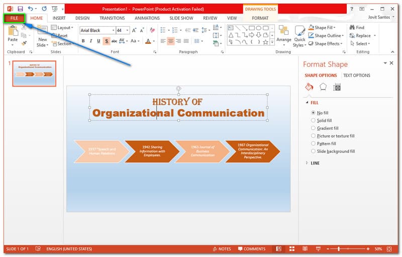 PowerPoint файлының қойындысы