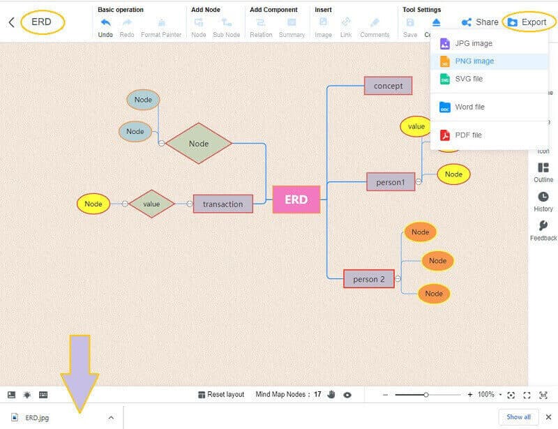 Diagrama relațiilor MindOnMap Salvați