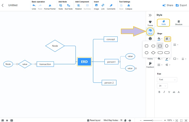 Aloqalar diagrammasi MindOnMap Shape