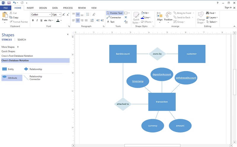 บันทึกความสัมพันธ์ไดอะแกรม Visio