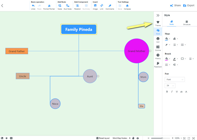 Genogram Prāts kartes izvēlnē