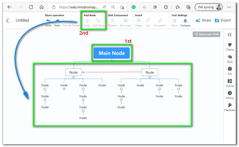 MindOnMap კვანძის დამატება