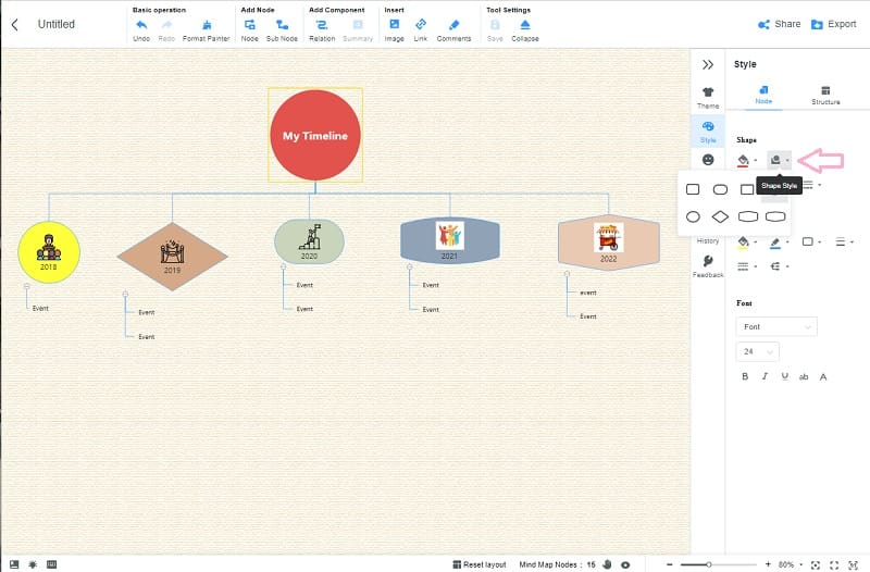 Tidslinje Google Mindmap Shape