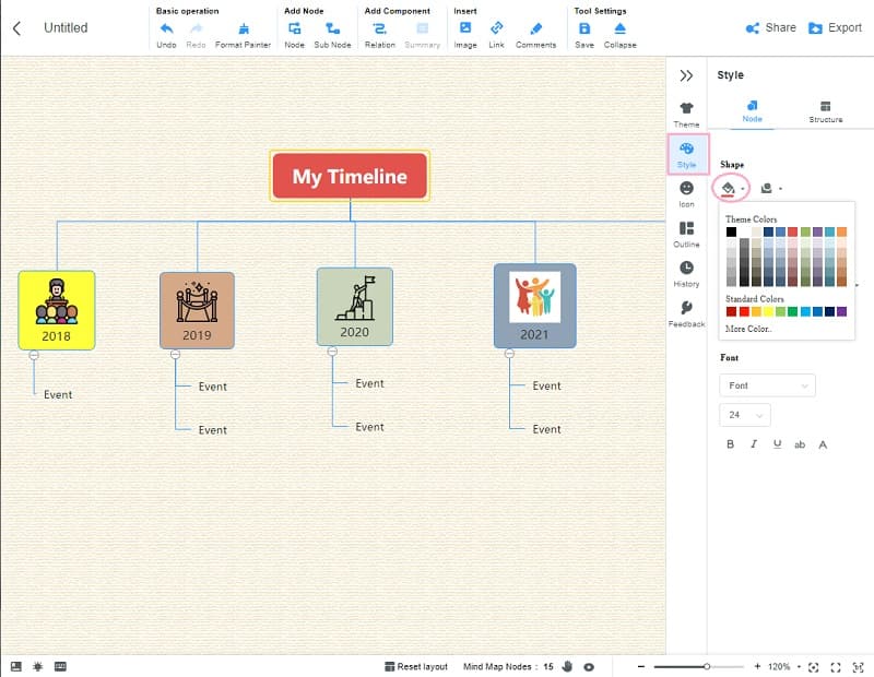 Línia de temps Estil de mapa mental de Google