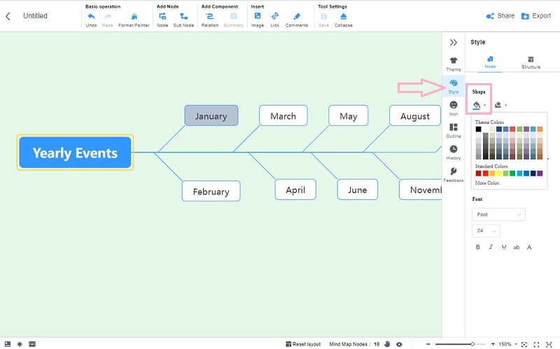 Timeline Word Mind Map Color