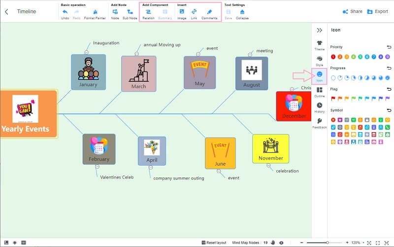 Timeline Word Mind Map Icons