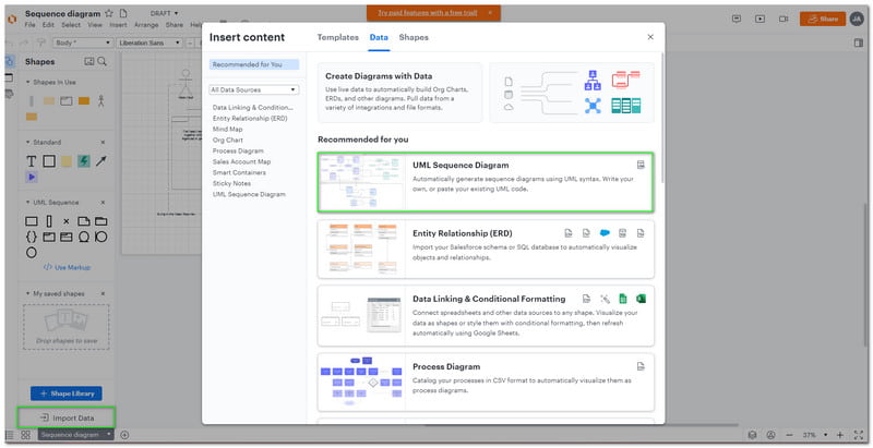 Datos de exportación de Lucidchart