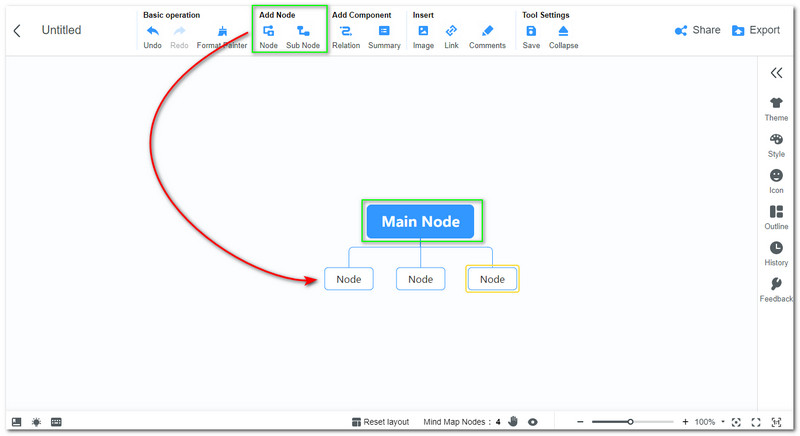 MindOnMap ノードの追加